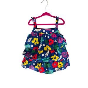 Hanna Anderson Girls Floral Print Cotton Tiered Square Neck Tank Top Blue Size 4